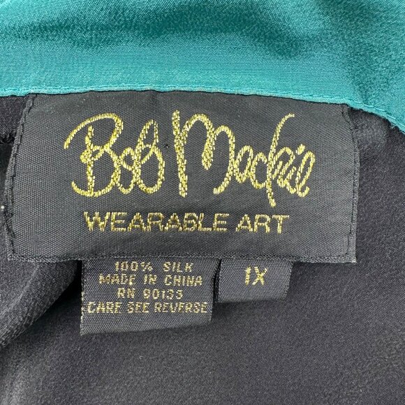 Vintage Bob Mackie Wearable Art Shirt Silk Western 90s Blouse Teal Black 1X READ - Picture 4 of 9